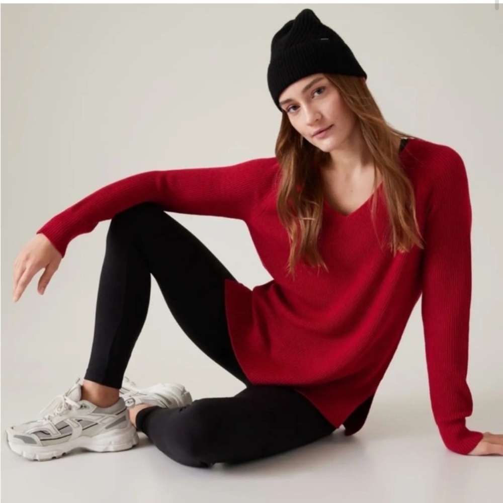 Athleta Hanover sweater in clover berry (red).